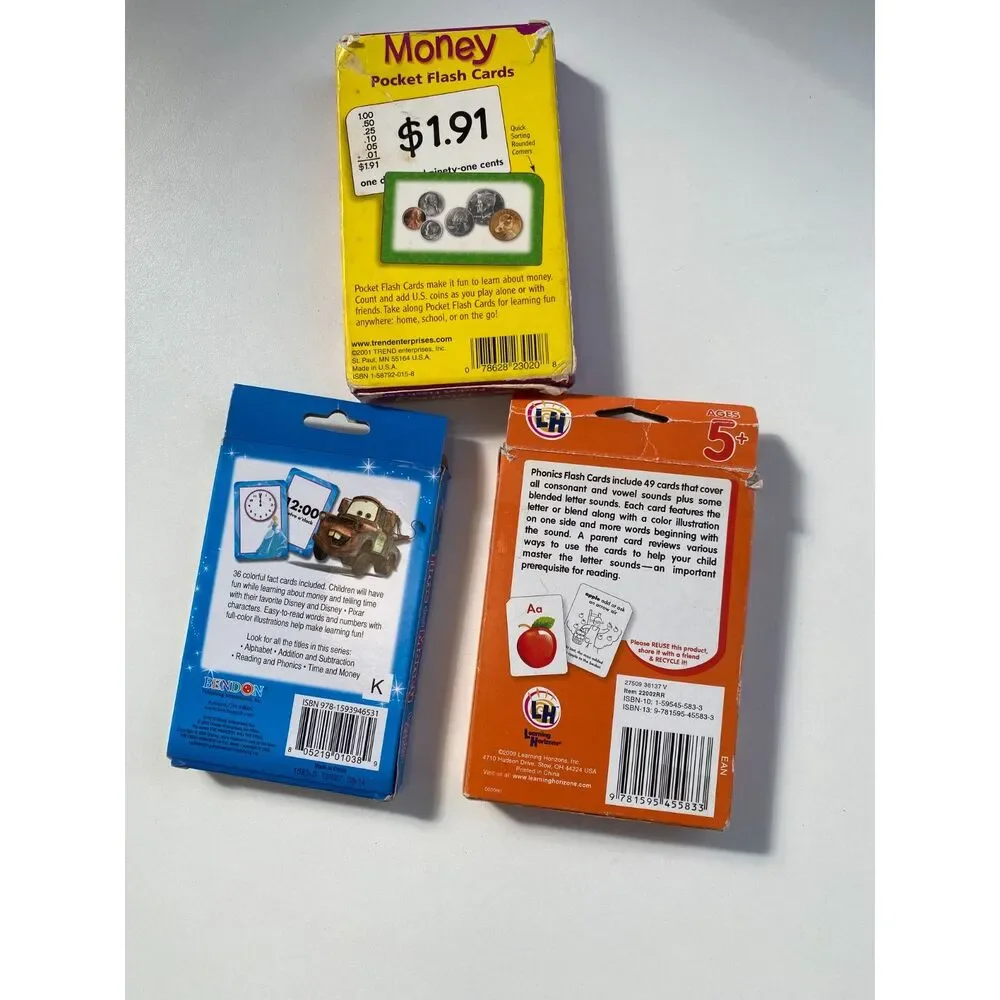 Disney kids Flash cards -money, time & money and Phonics